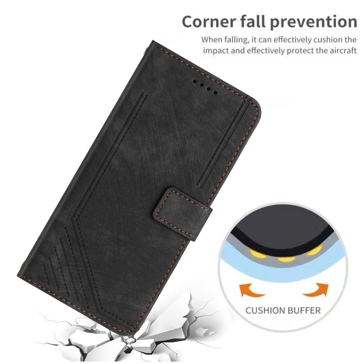 For Infinix Note 40 4G Skin Feel Stripe Pattern Leather Phone Case with Lanyard(Black) - Infinix Cases by PMC TechLife | Online Shopping South Africa | PMC TechLife | Buy Now Pay Later Mobicred