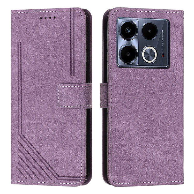 For Infinix Note 40 4G Skin Feel Stripe Pattern Leather Phone Case with Lanyard(Purple) - Infinix Cases by PMC TechLife | Online Shopping South Africa | PMC TechLife | Buy Now Pay Later Mobicred