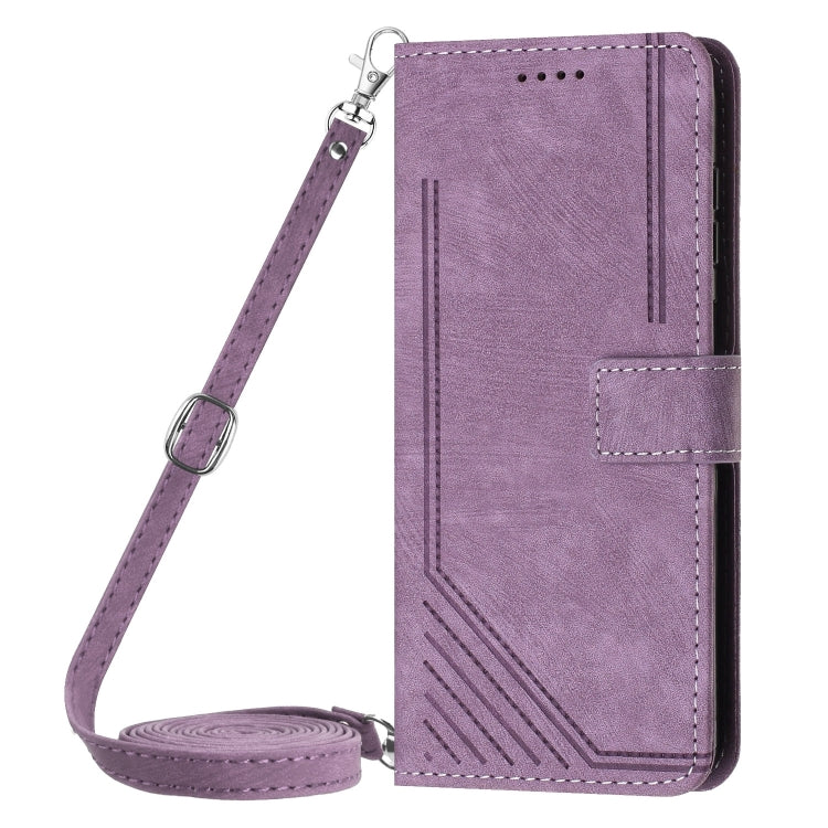For Infinix Note 40 4G Skin Feel Stripe Pattern Leather Phone Case with Lanyard(Purple) - Infinix Cases by PMC TechLife | Online Shopping South Africa | PMC TechLife | Buy Now Pay Later Mobicred