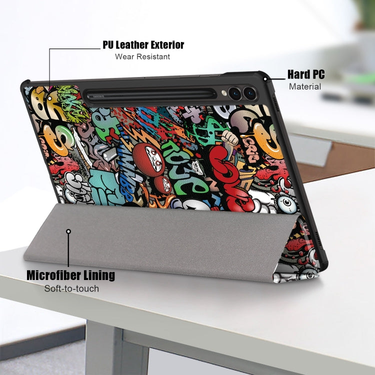 For Samsung Galaxy Tab S9+ Custer Painted 3-Fold Holder Smart Leather Tablet Case(Graffiti) - Galaxy Tab S9+ Cases by PMC Jewellery | Online Shopping South Africa | PMC Jewellery | Buy Now Pay Later Mobicred