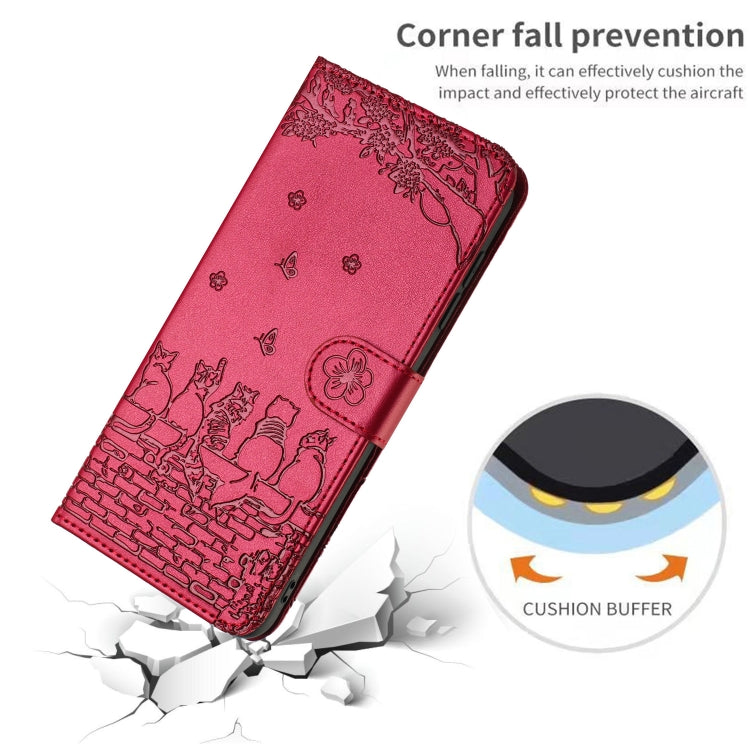 For Samsung Galaxy S22 Cat Embossing Pattern Leather Phone Case with Lanyard(Red) - Galaxy S22 5G Cases by PMC TechLife | Online Shopping South Africa | PMC TechLife