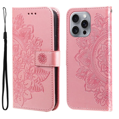 For iPhone 16 Pro Max 7-petal Flowers Embossing Leather Phone Case(Rose Gold) - iPhone 16 Pro Max Cases by PMC Jewellery | Online Shopping South Africa | PMC Jewellery | Buy Now Pay Later Mobicred