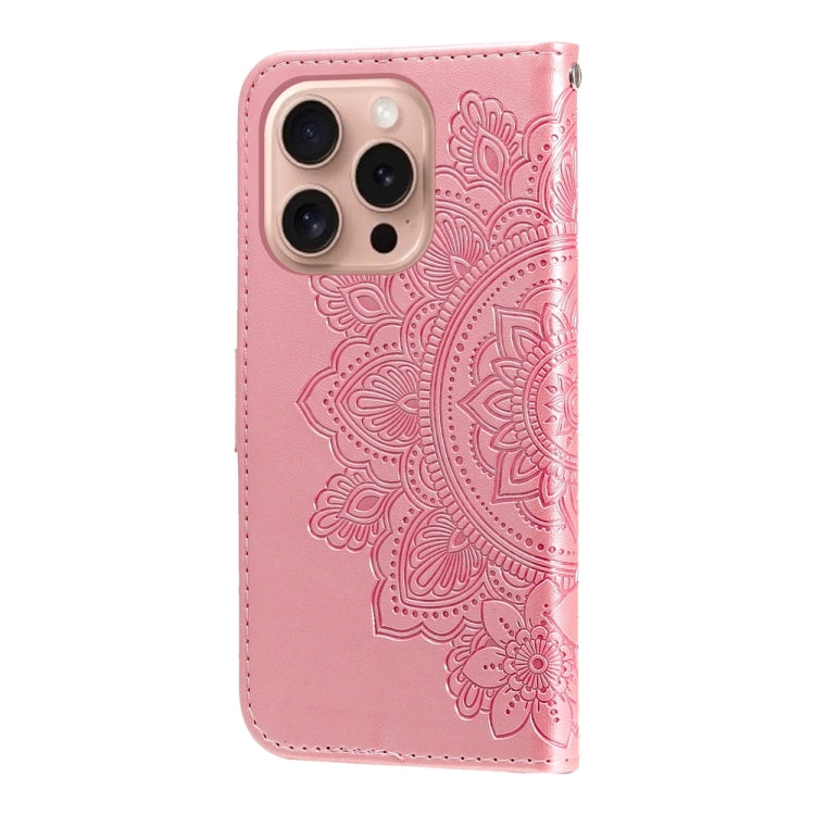 For iPhone 16 Pro 7-petal Flowers Embossing Leather Phone Case(Rose Gold) - iPhone 16 Pro Cases by PMC Jewellery | Online Shopping South Africa | PMC Jewellery | Buy Now Pay Later Mobicred