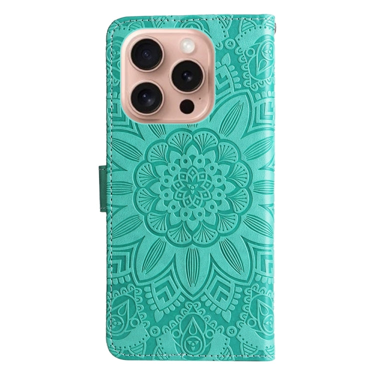 For iPhone 16 Pro Embossed Sunflower Leather Phone Case(Green) - iPhone 16 Pro Cases by PMC TechLife | Online Shopping South Africa | PMC TechLife | Buy Now Pay Later Mobicred