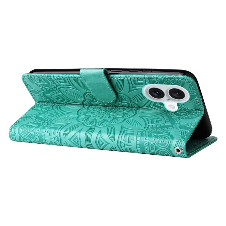 For iPhone 16 Plus Embossed Sunflower Leather Phone Case(Green) - iPhone 16 Plus Cases by PMC TechLife | Online Shopping South Africa | PMC TechLife | Buy Now Pay Later Mobicred