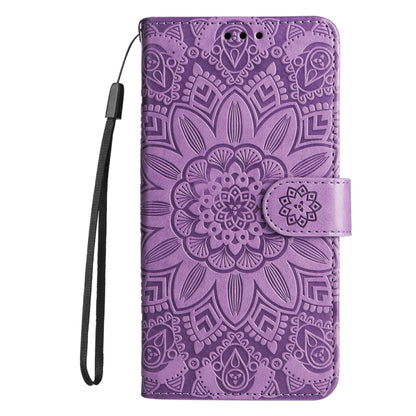 For iPhone 16 Plus Embossed Sunflower Leather Phone Case(Purple) - iPhone 16 Plus Cases by PMC Jewellery | Online Shopping South Africa | PMC Jewellery | Buy Now Pay Later Mobicred