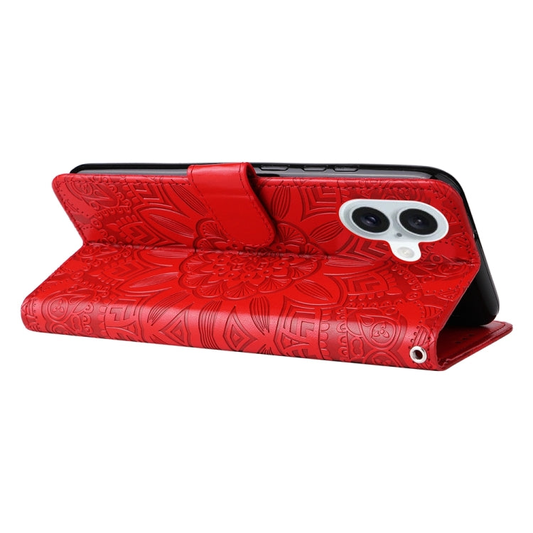 For iPhone 16 Plus Embossed Sunflower Leather Phone Case(Red) - iPhone 16 Plus Cases by PMC TechLife | Online Shopping South Africa | PMC TechLife | Buy Now Pay Later Mobicred