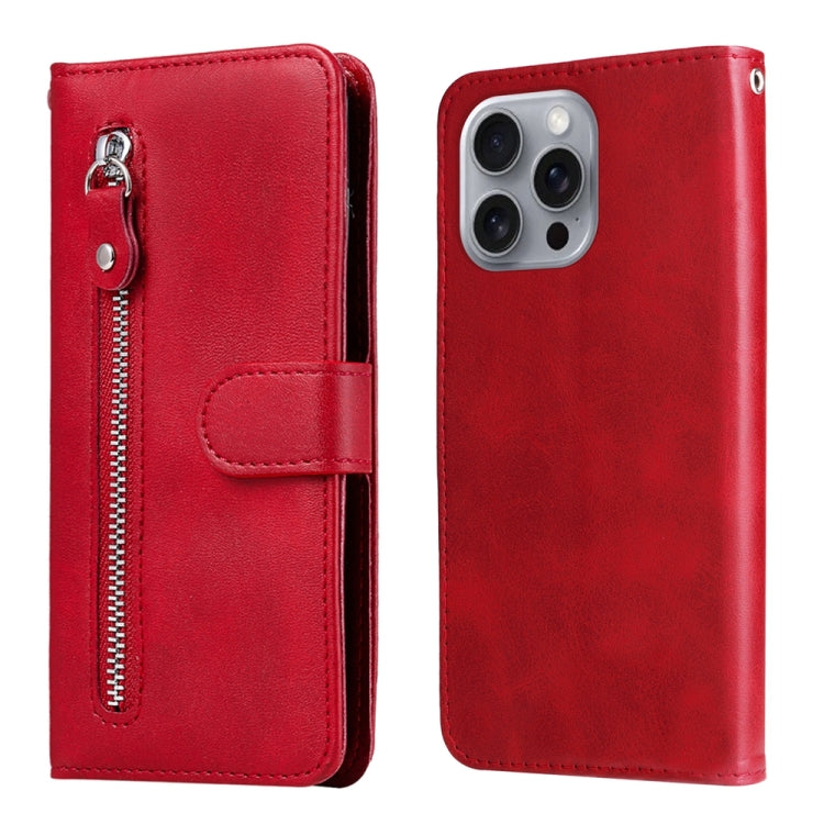 For iPhone 16 Pro Max Fashion Calf Texture Zipper Leather Phone Case(Red) - iPhone 16 Pro Max Cases by PMC TechLife | Online Shopping South Africa | PMC TechLife | Buy Now Pay Later Mobicred