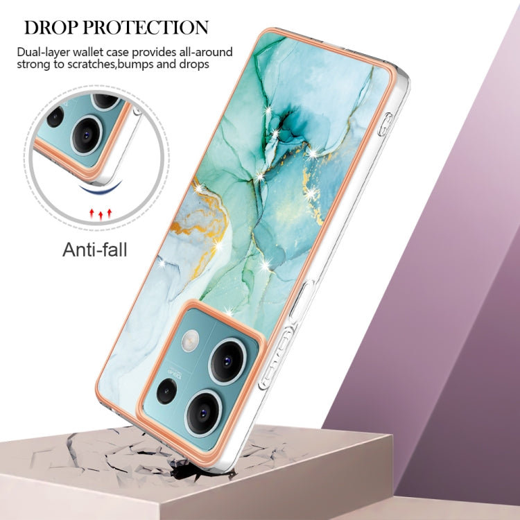 For Xiaomi Redmi Note 13 5G Global Electroplating Marble Dual-side IMD Phone Case(Green 003) - Note 13 Cases by PMC Jewellery | Online Shopping South Africa | PMC Jewellery | Buy Now Pay Later Mobicred