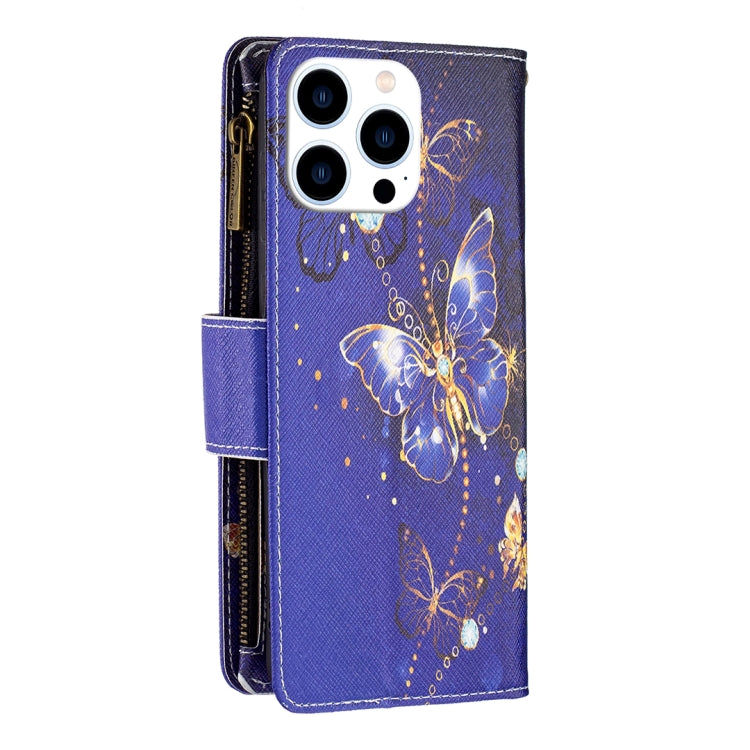 For iPhone 16 Pro Max Colored Drawing Pattern Zipper Phone Leather Case(Purple Butterfly) - iPhone 16 Pro Max Cases by PMC TechLife | Online Shopping South Africa | PMC TechLife | Buy Now Pay Later Mobicred