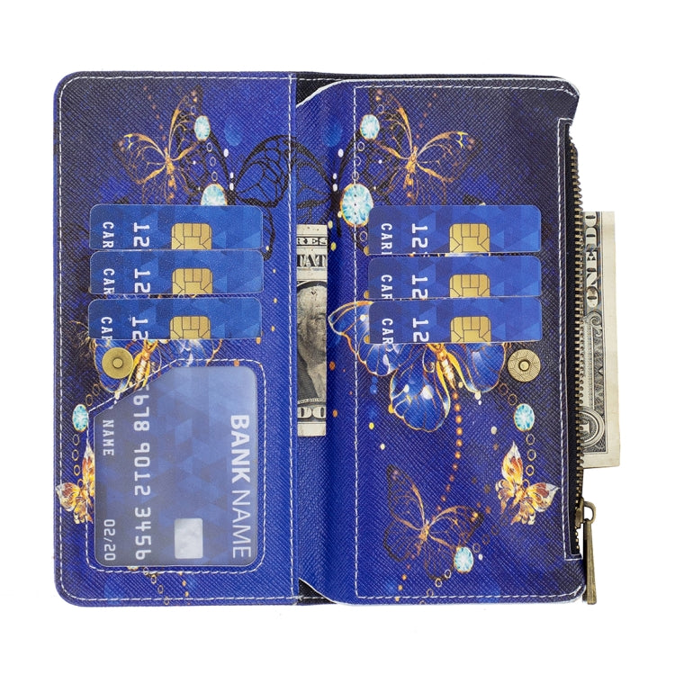 For iPhone 16 Pro Max Colored Drawing Pattern Zipper Phone Leather Case(Purple Butterfly) - iPhone 16 Pro Max Cases by PMC TechLife | Online Shopping South Africa | PMC TechLife | Buy Now Pay Later Mobicred
