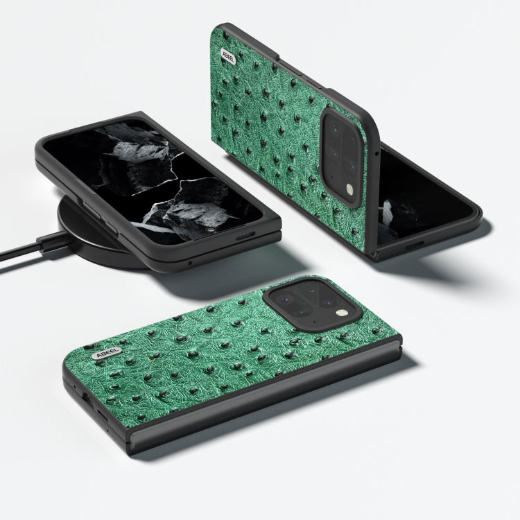 For Google Pixel 9 Pro Fold ABEEL Genuine Leather Ostrich Texture Phone Case(Green) - Google Cases by PMC TechLife | Online Shopping South Africa | PMC TechLife | Buy Now Pay Later Mobicred