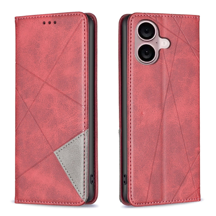 For iPhone 16 Rhombus Texture Magnetic Leather Phone Case(Red) - iPhone 16 Cases by PMC TechLife | Online Shopping South Africa | PMC TechLife | Buy Now Pay Later Mobicred