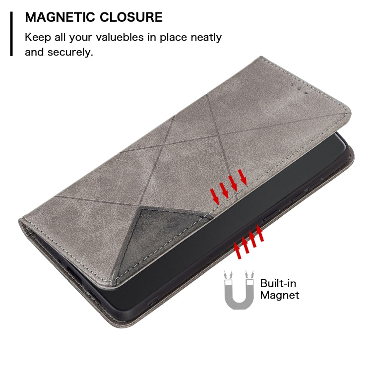 For iPhone 16 Rhombus Texture Magnetic Leather Phone Case(Grey) - iPhone 16 Cases by PMC Jewellery | Online Shopping South Africa | PMC Jewellery | Buy Now Pay Later Mobicred