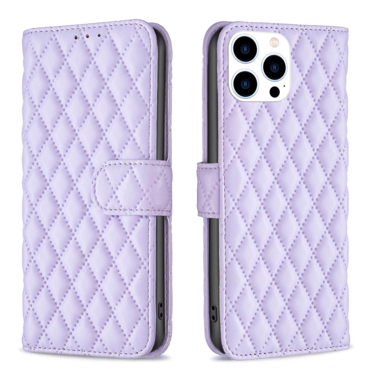 For iPhone 16 Pro Diamond Lattice Wallet Flip Leather Phone Case(Purple) - iPhone 16 Pro Cases by PMC TechLife | Online Shopping South Africa | PMC TechLife | Buy Now Pay Later Mobicred