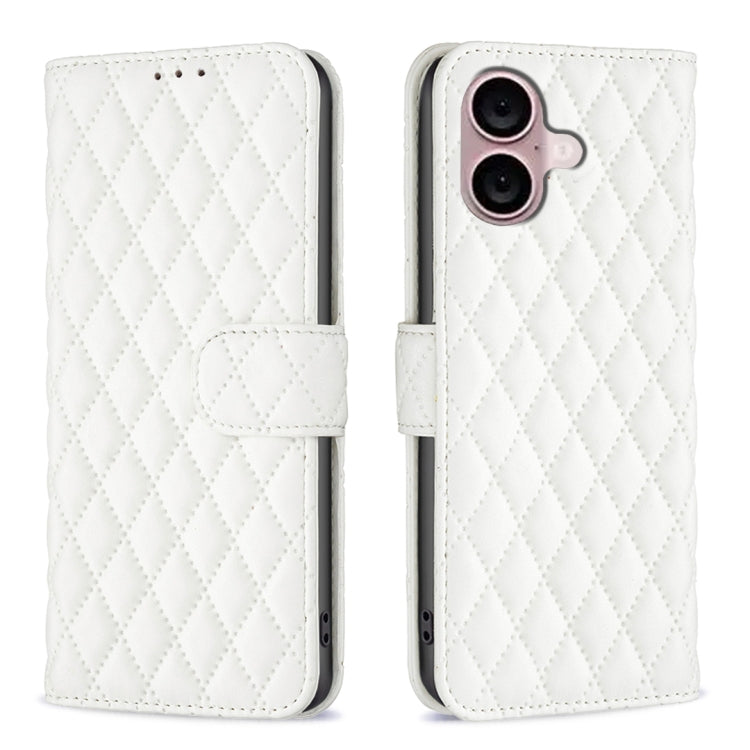For iPhone 16 Diamond Lattice Wallet Flip Leather Phone Case(White) - iPhone 16 Cases by PMC TechLife | Online Shopping South Africa | PMC TechLife | Buy Now Pay Later Mobicred