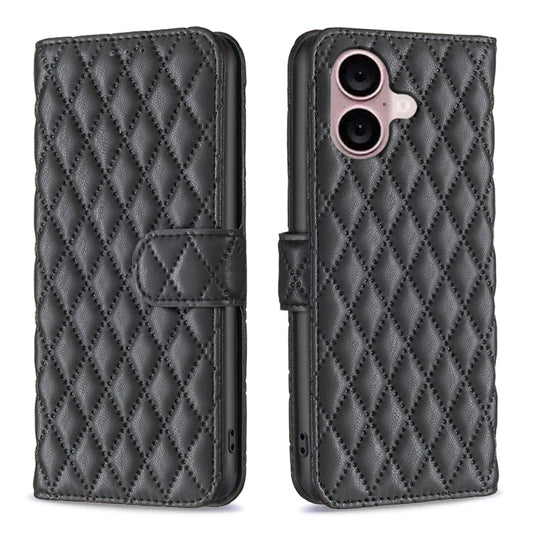 For iPhone 16 Plus Diamond Lattice Wallet Flip Leather Phone Case(Black) - iPhone 16 Plus Cases by PMC Jewellery | Online Shopping South Africa | PMC Jewellery | Buy Now Pay Later Mobicred