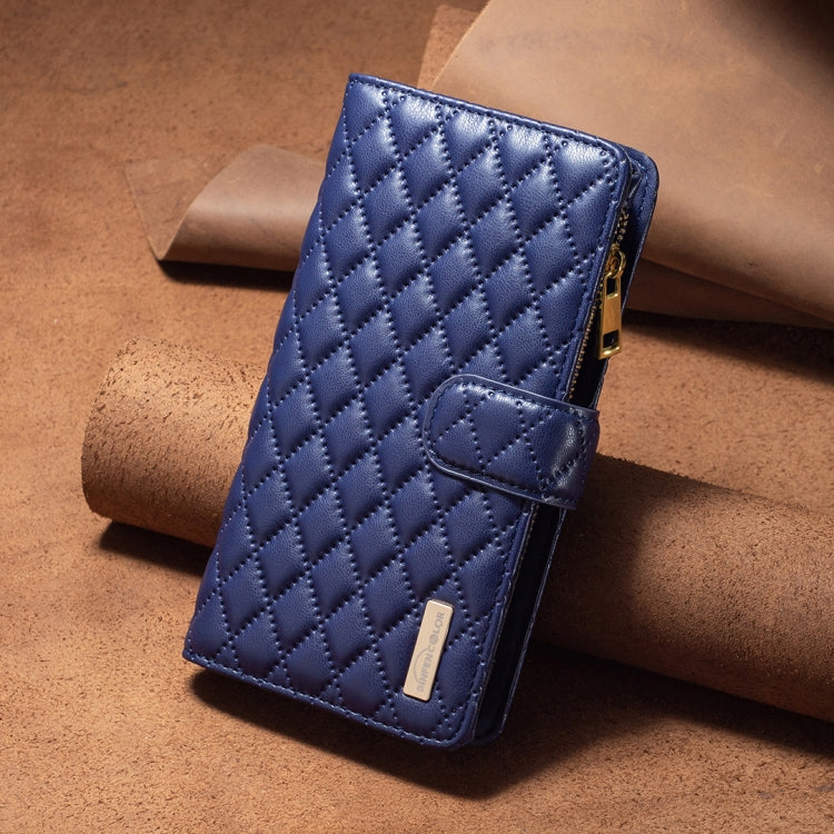 For iPhone 16 Pro Max Diamond Lattice Zipper Wallet Leather Flip Phone Case(Blue) - iPhone 16 Pro Max Cases by PMC Jewellery | Online Shopping South Africa | PMC Jewellery | Buy Now Pay Later Mobicred