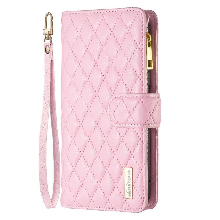 For iPhone 16 Pro Diamond Lattice Zipper Wallet Leather Flip Phone Case(Pink) - free shipping - PMC Jewellery - Order now!