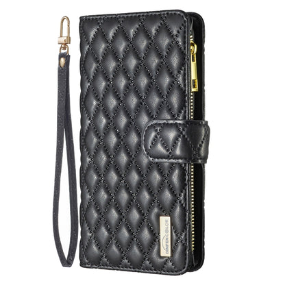 For iPhone 16 Pro Diamond Lattice Zipper Wallet Leather Flip Phone Case(Black) - iPhone 16 Pro Cases by PMC Jewellery | Online Shopping South Africa | PMC Jewellery | Buy Now Pay Later Mobicred