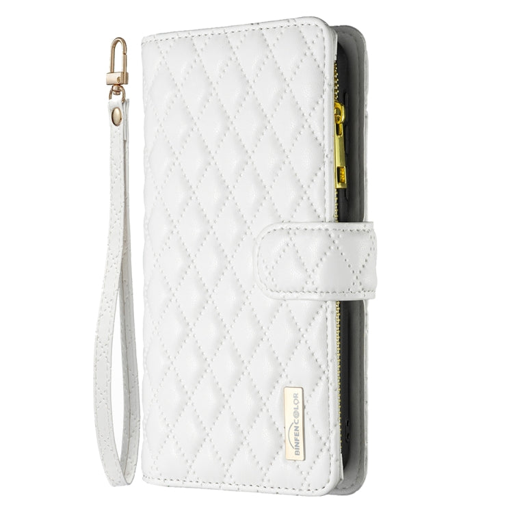 For iPhone 16 Diamond Lattice Zipper Wallet Leather Flip Phone Case(White) - iPhone 16 Cases by PMC Jewellery | Online Shopping South Africa | PMC Jewellery | Buy Now Pay Later Mobicred