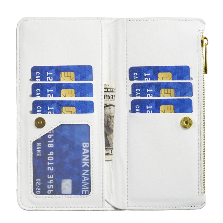 For iPhone 16 Diamond Lattice Zipper Wallet Leather Flip Phone Case(White) - iPhone 16 Cases by PMC Jewellery | Online Shopping South Africa | PMC Jewellery | Buy Now Pay Later Mobicred