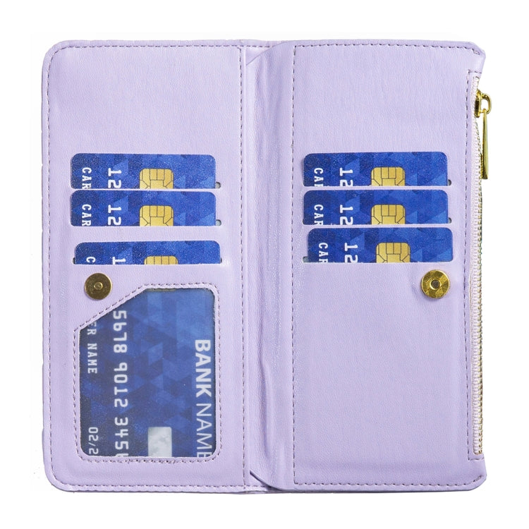 For iPhone 16 Plus Diamond Lattice Zipper Wallet Leather Flip Phone Case(Purple) - iPhone 16 Plus Cases by PMC TechLife | Online Shopping South Africa | PMC TechLife | Buy Now Pay Later Mobicred