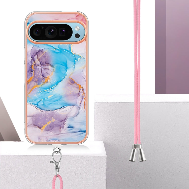 For Google Pixel 9 / 9 Pro Electroplating IMD TPU Phone Case with Lanyard(Blue Marble) - Google Cases by PMC Jewellery | Online Shopping South Africa | PMC Jewellery | Buy Now Pay Later Mobicred