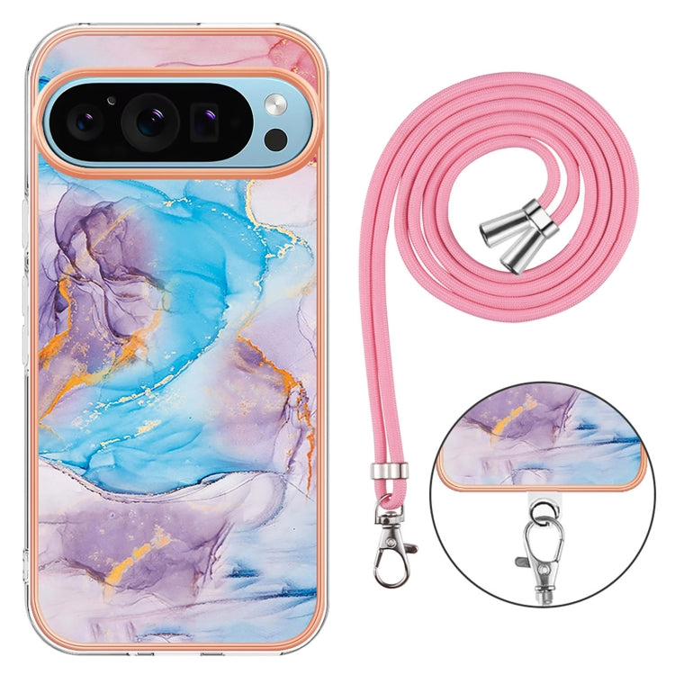 For Google Pixel 9 / 9 Pro Electroplating IMD TPU Phone Case with Lanyard(Blue Marble) - Google Cases by PMC Jewellery | Online Shopping South Africa | PMC Jewellery | Buy Now Pay Later Mobicred