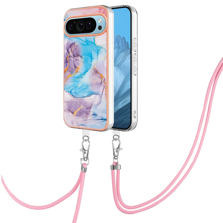 For Google Pixel 9 Pro XL Electroplating IMD TPU Phone Case with Lanyard(Blue Marble) - Google Cases by PMC Jewellery | Online Shopping South Africa | PMC Jewellery | Buy Now Pay Later Mobicred