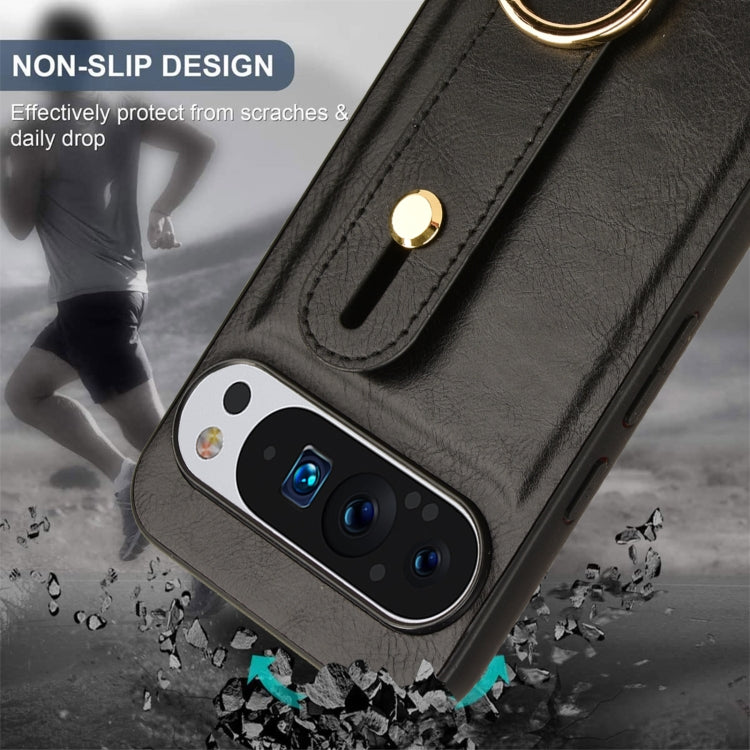 For Google Pixel 9 Pro Wristband Leather Back Phone Case(Black) - Google Cases by PMC TechLife | Online Shopping South Africa | PMC TechLife | Buy Now Pay Later Mobicred