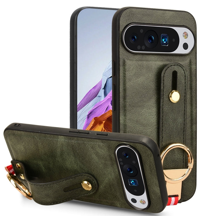 For Google Pixel 9 Pro Wristband Leather Back Phone Case(Green) - Google Cases by PMC Jewellery | Online Shopping South Africa | PMC Jewellery | Buy Now Pay Later Mobicred