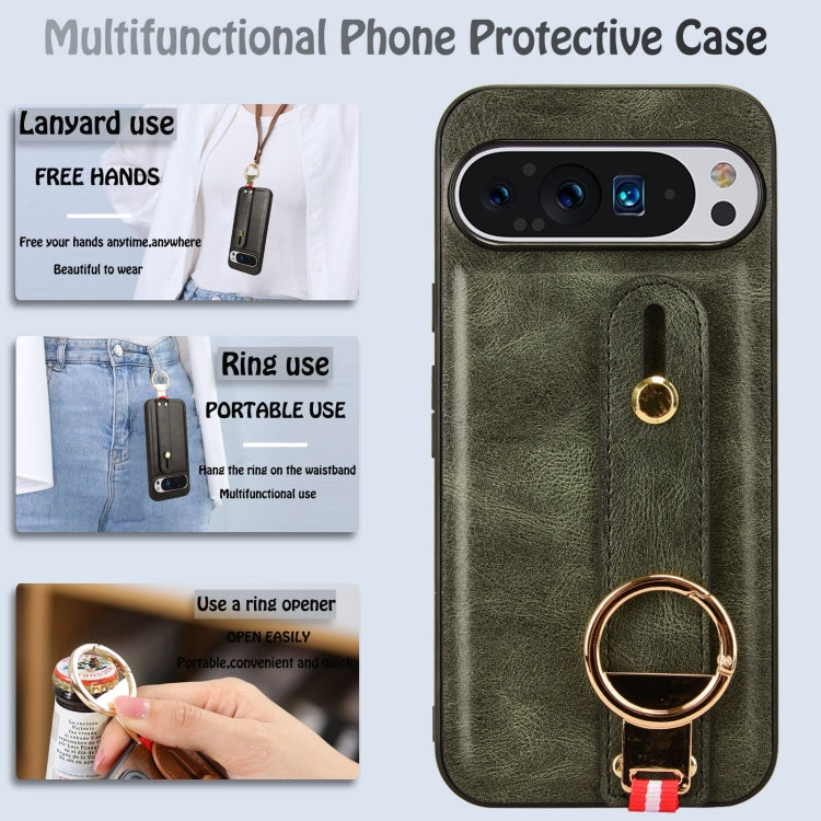 For Google Pixel 9 Wristband Leather Back Phone Case(Green) - Google Cases by PMC TechLife | Online Shopping South Africa | PMC TechLife | Buy Now Pay Later Mobicred