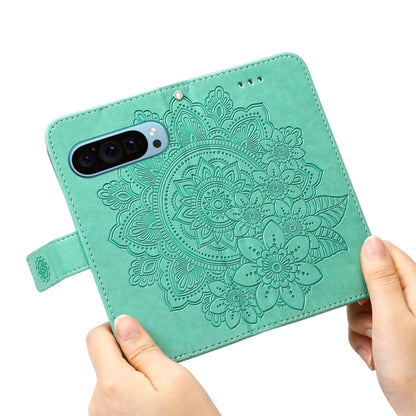 For Google Pixel 9 7-petal Flowers Embossing Leather Phone Case(Green) - Google Cases by PMC Jewellery | Online Shopping South Africa | PMC Jewellery | Buy Now Pay Later Mobicred