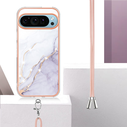 For Google Pixel 9 / 9 Pro Electroplating Marble Dual-side IMD Phone Case with Lanyard(White 006) - Google Cases by PMC Jewellery | Online Shopping South Africa | PMC Jewellery | Buy Now Pay Later Mobicred