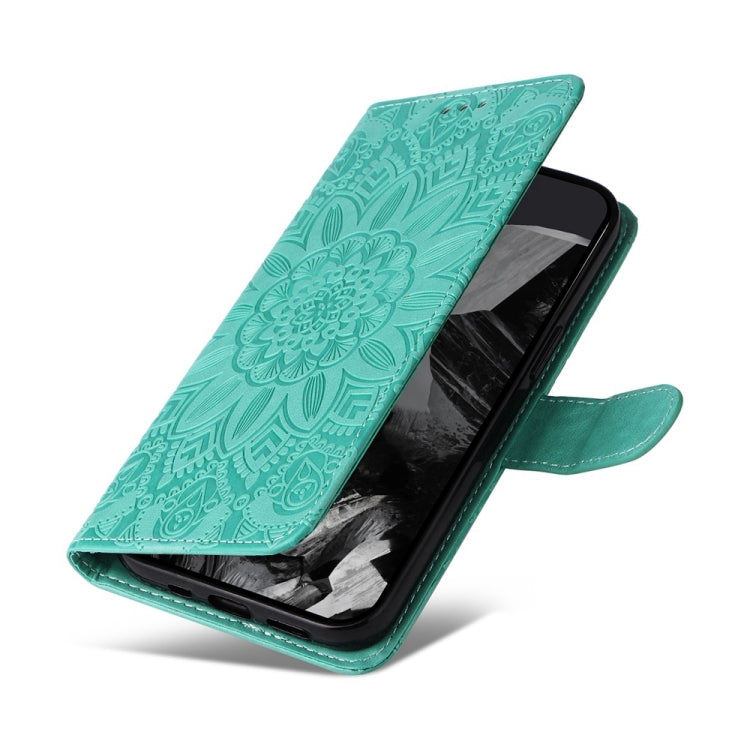 For Google Pixel 9 Pro Embossed Sunflower Leather Phone Case(Green) - Google Cases by PMC TechLife | Online Shopping South Africa | PMC TechLife | Buy Now Pay Later Mobicred