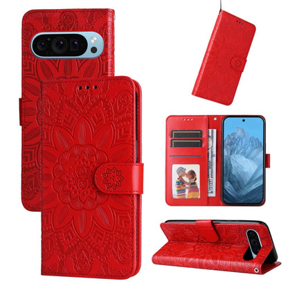 For Google Pixel 9 Embossed Sunflower Leather Phone Case(Red) - Google Cases by PMC Jewellery | Online Shopping South Africa | PMC Jewellery | Buy Now Pay Later Mobicred