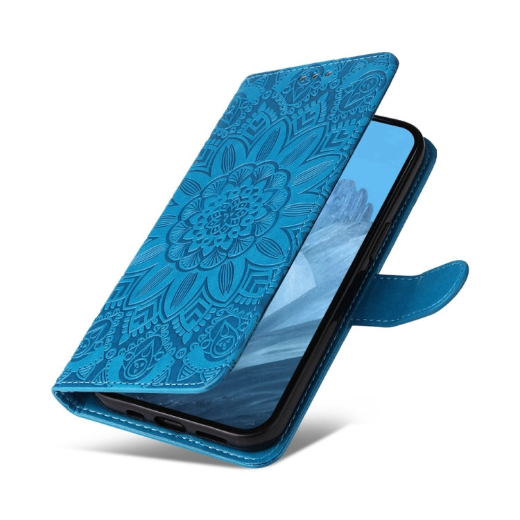 For Google Pixel 9 Embossed Sunflower Leather Phone Case(Blue) - Google Cases by PMC Jewellery | Online Shopping South Africa | PMC Jewellery | Buy Now Pay Later Mobicred