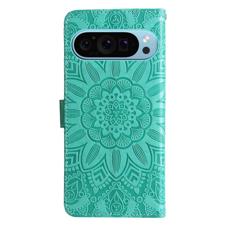 For Google Pixel 9 Embossed Sunflower Leather Phone Case(Green) - Google Cases by PMC TechLife | Online Shopping South Africa | PMC TechLife | Buy Now Pay Later Mobicred