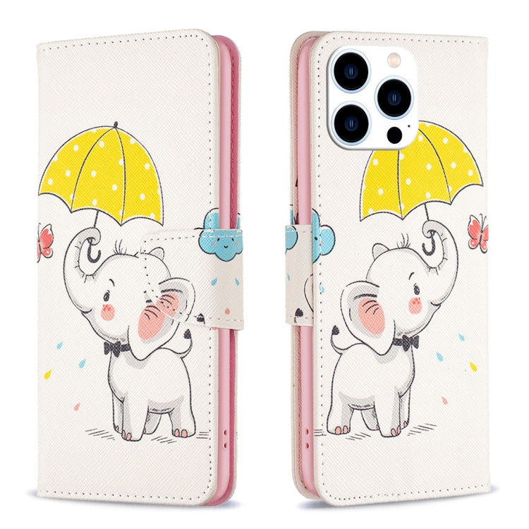For iPhone 16 Pro Colored Drawing Pattern Flip Leather Phone Case(Umbrella Elephant) - iPhone 16 Pro Cases by PMC TechLife | Online Shopping South Africa | PMC TechLife | Buy Now Pay Later Mobicred