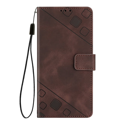 For iPhone 16 Skin-feel Embossed Leather Phone Case(Brown) - iPhone 16 Cases by PMC Jewellery | Online Shopping South Africa | PMC Jewellery | Buy Now Pay Later Mobicred