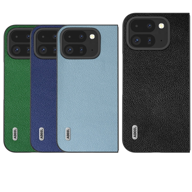For Google Pixel 9 Pro Fold ABEEL Black Edge Genuine Leather Mino Phone Case(Blue) - Google Cases by PMC TechLife | Online Shopping South Africa | PMC TechLife | Buy Now Pay Later Mobicred