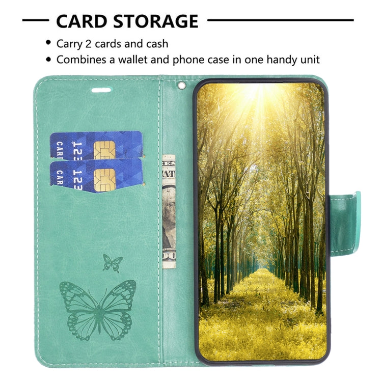 For iPhone 16 Pro Embossing Two Butterflies Pattern Leather Phone Case(Green) - iPhone 16 Pro Cases by PMC TechLife | Online Shopping South Africa | PMC TechLife | Buy Now Pay Later Mobicred