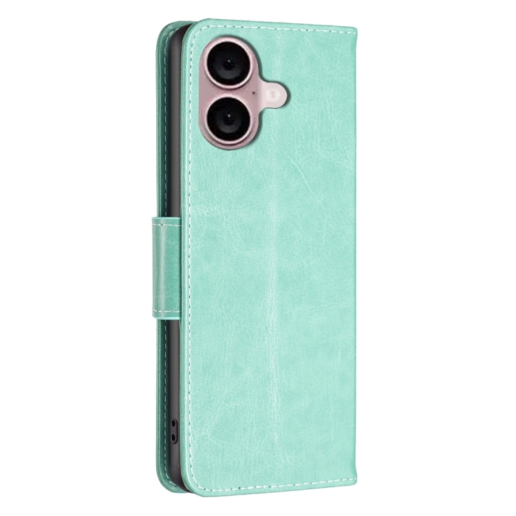 For iPhone 16 Embossing Two Butterflies Pattern Leather Phone Case(Green) - iPhone 16 Cases by PMC TechLife | Online Shopping South Africa | PMC TechLife | Buy Now Pay Later Mobicred