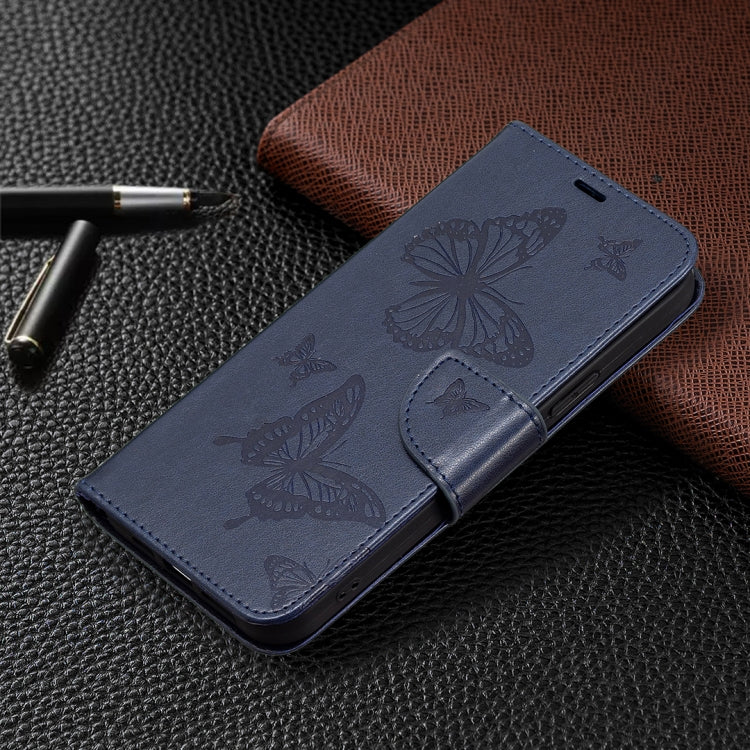 For iPhone 16 Embossing Two Butterflies Pattern Leather Phone Case(Blue) - iPhone 16 Cases by PMC TechLife | Online Shopping South Africa | PMC TechLife | Buy Now Pay Later Mobicred