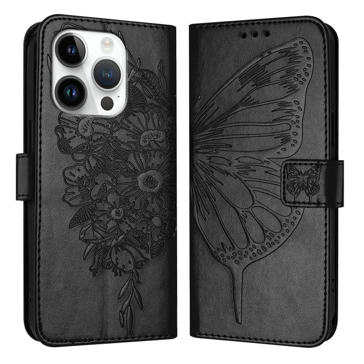 For iPhone 16 Pro Embossed Butterfly Leather Phone Case(Black) - iPhone 16 Pro Cases by PMC TechLife | Online Shopping South Africa | PMC TechLife | Buy Now Pay Later Mobicred