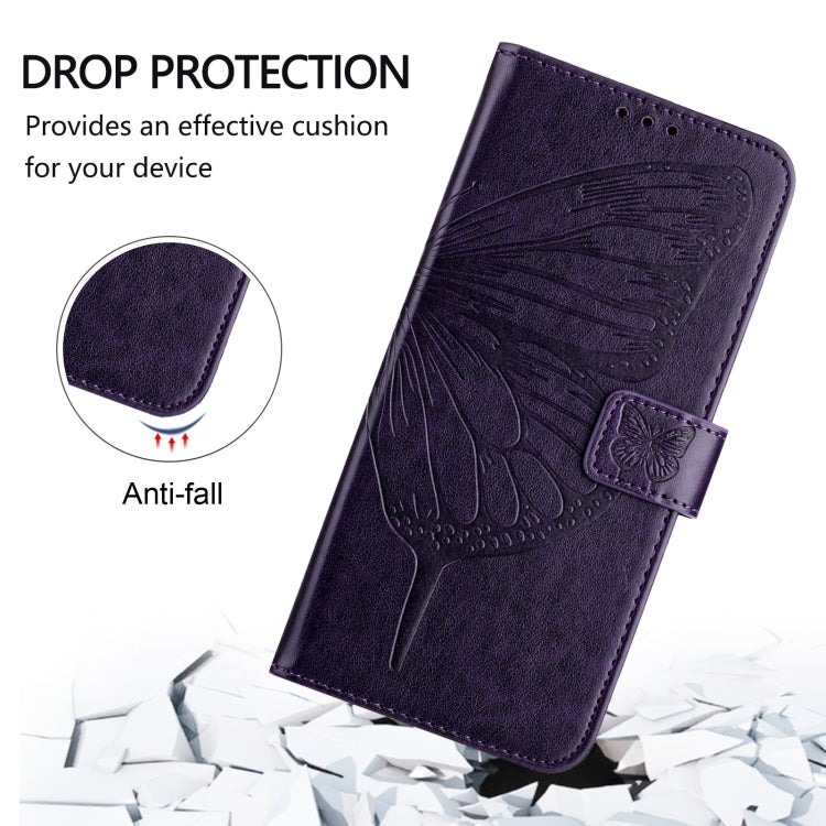 For iPhone 16 Pro Embossed Butterfly Leather Phone Case(Dark Purple) - iPhone 16 Pro Cases by PMC TechLife | Online Shopping South Africa | PMC TechLife | Buy Now Pay Later Mobicred