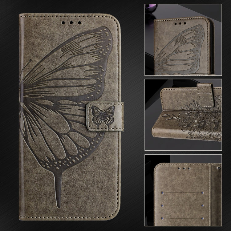 For iPhone 16 Pro Embossed Butterfly Leather Phone Case(Grey) - iPhone 16 Pro Cases by PMC TechLife | Online Shopping South Africa | PMC TechLife | Buy Now Pay Later Mobicred
