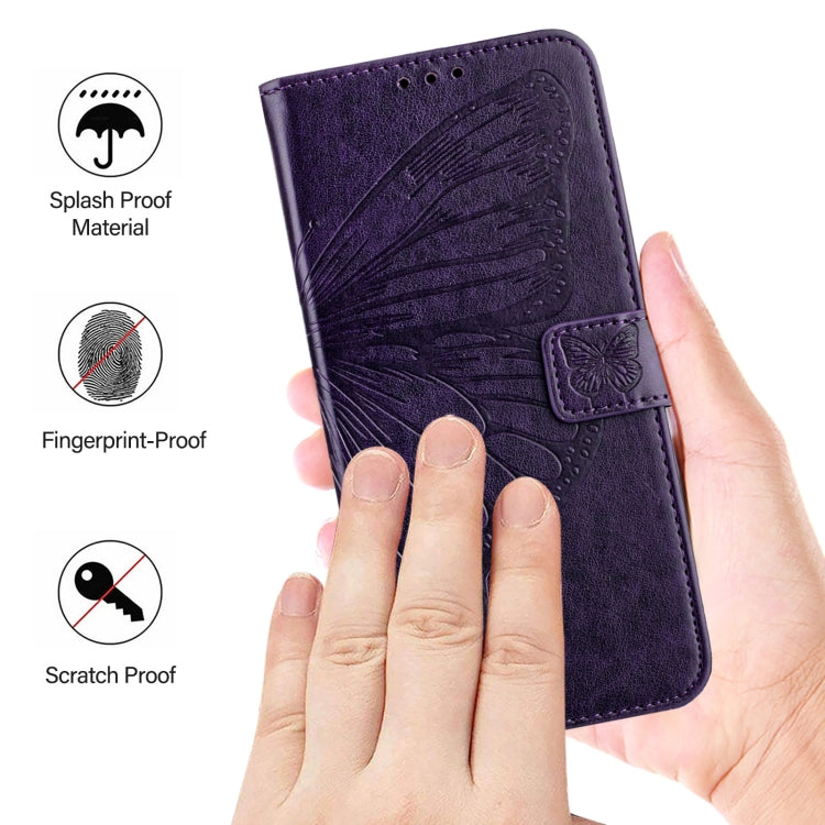 For iPhone 16 Plus Embossed Butterfly Leather Phone Case(Dark Purple) - iPhone 16 Plus Cases by PMC TechLife | Online Shopping South Africa | PMC TechLife | Buy Now Pay Later Mobicred