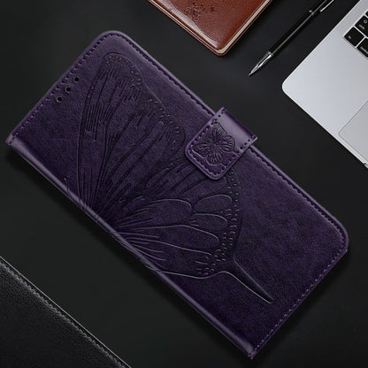 For iPhone 16 Embossed Butterfly Leather Phone Case(Dark Purple) - iPhone 16 Cases by PMC Jewellery | Online Shopping South Africa | PMC Jewellery | Buy Now Pay Later Mobicred